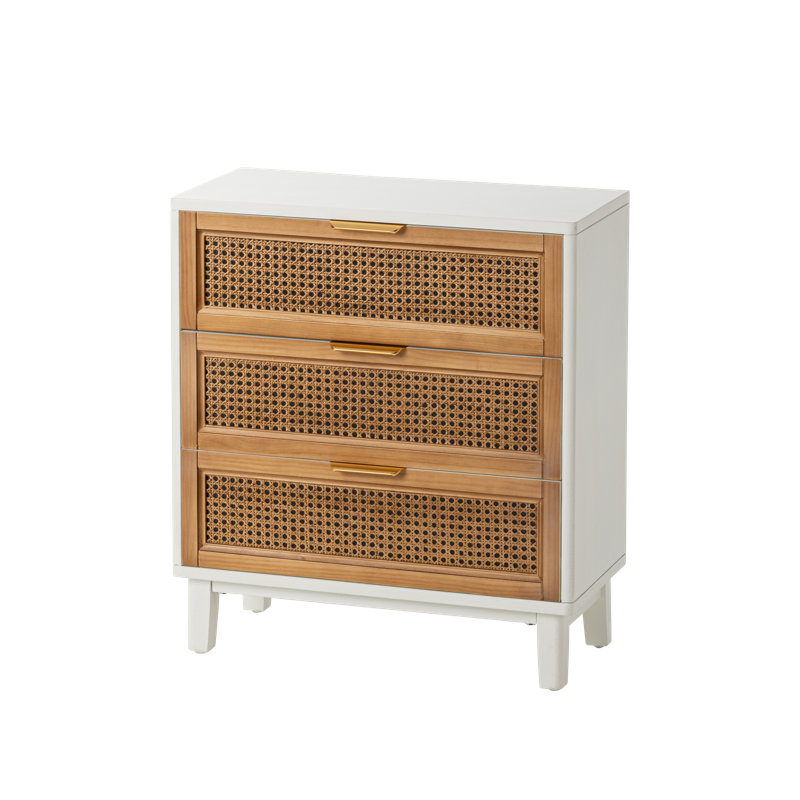 Aril 3 Drawer Woven Cane Front Accent Chest Mid Century Modern 3 Drawers Nightstand Bay Isle Home Color White